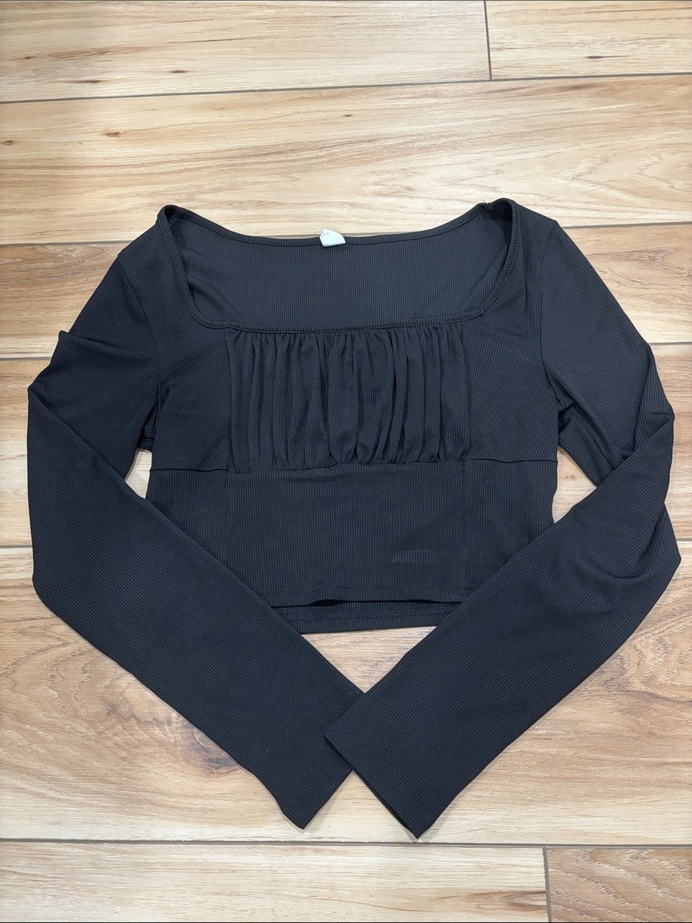 Long-Sleeve Black Square-Neck Crop Top